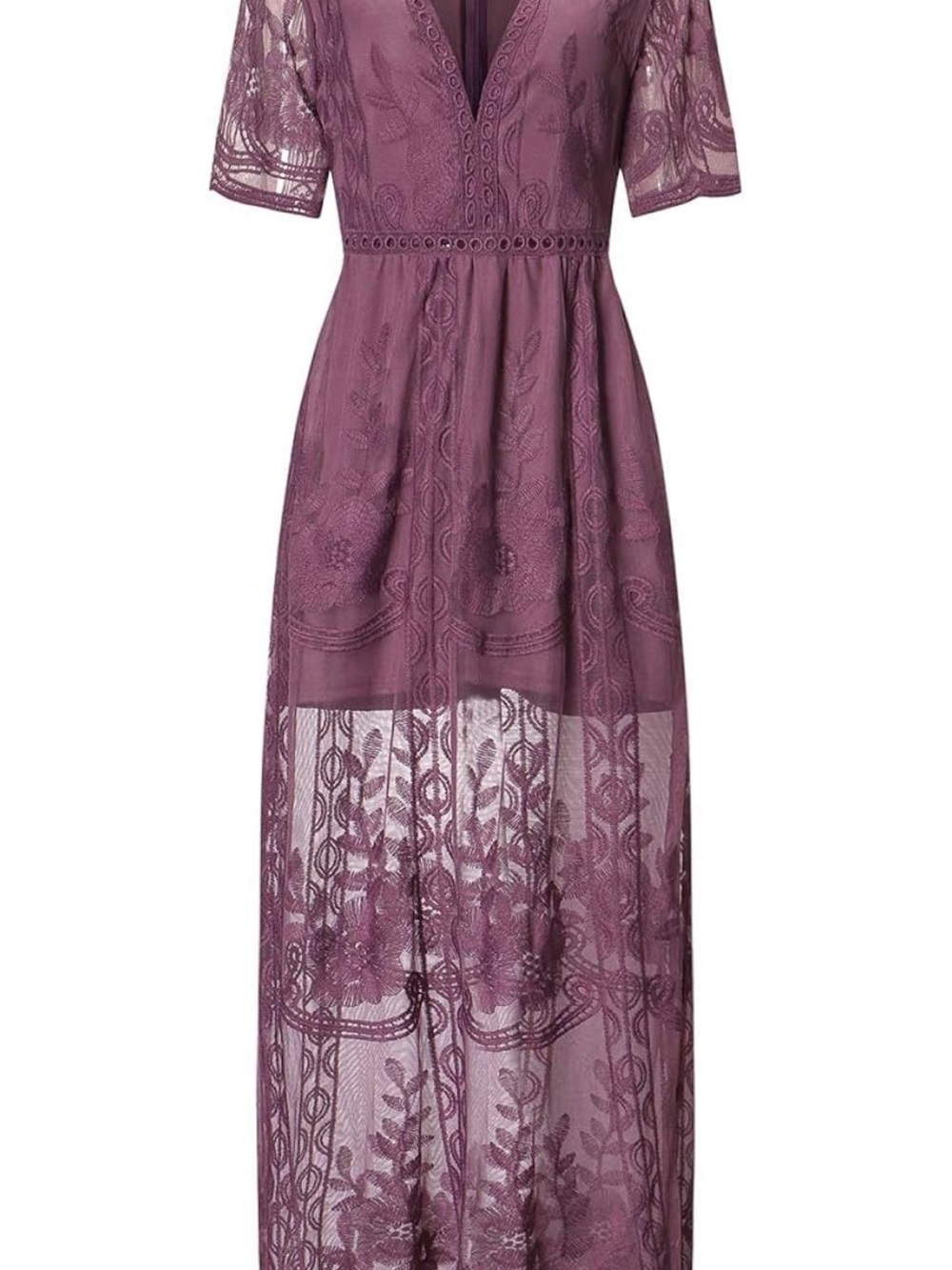 Elegant Lace Maxi Dress in Dusty Plum